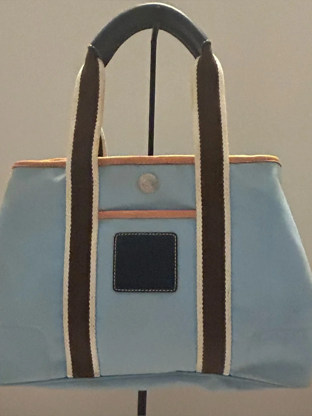 Light Blue Coach Tote with Brown Trim